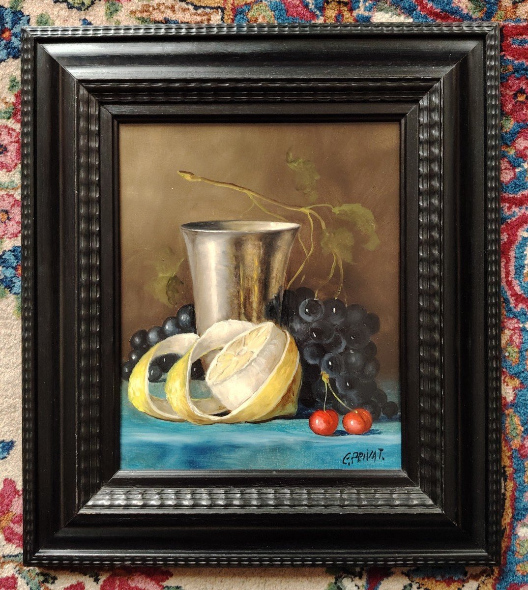 COLETTE PRIVAT (1935) / NATURE MORTE À LA TIMBALE EN ARGENT / huile sur toile 