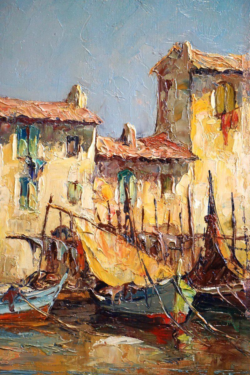 PÊCHEURS À MARTIGUES - PROVENCE - LOUIS FORTUNÉ CAR (1905-1970) - huile sur panneau-photo-2