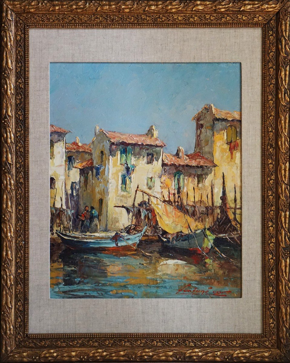 PÊCHEURS À MARTIGUES - PROVENCE - LOUIS FORTUNÉ CAR (1905-1970) - huile sur panneau-photo-4