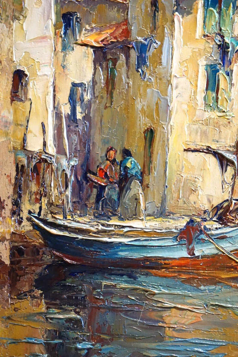 PÊCHEURS À MARTIGUES - PROVENCE - LOUIS FORTUNÉ CAR (1905-1970) - huile sur panneau-photo-2