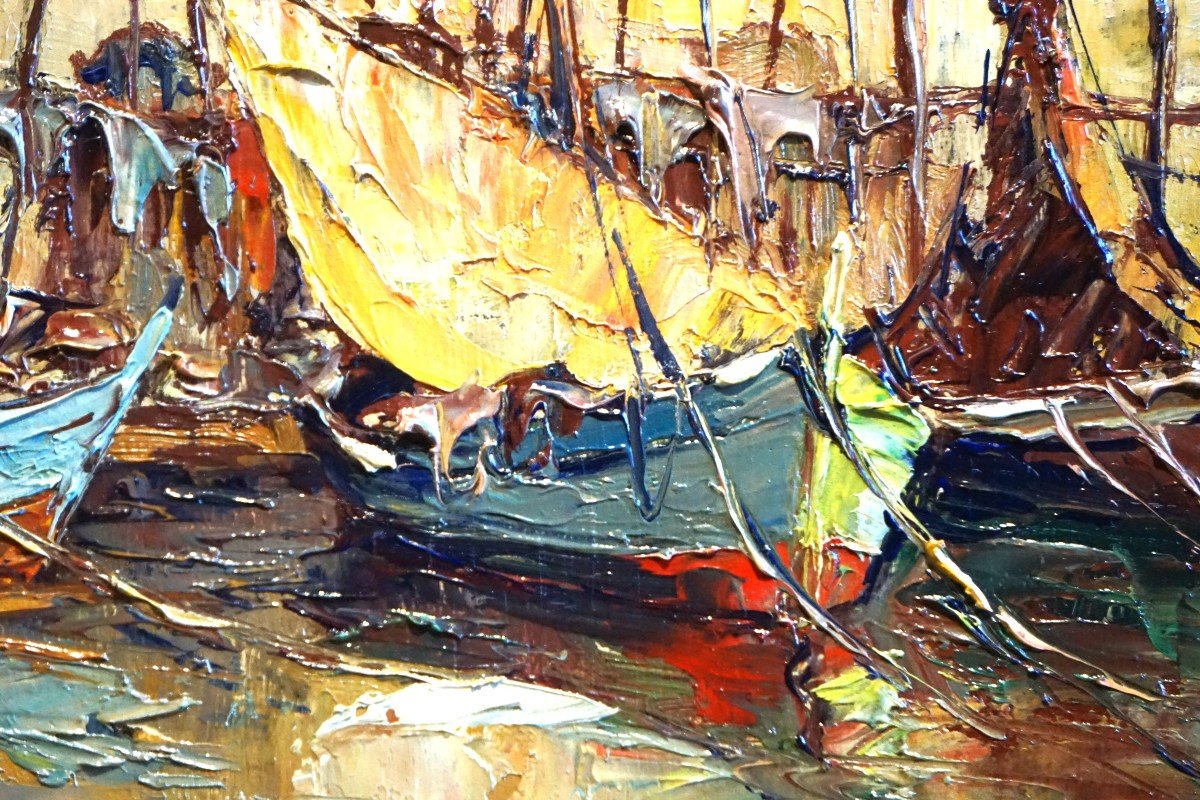 PÊCHEURS À MARTIGUES - PROVENCE - LOUIS FORTUNÉ CAR (1905-1970) - huile sur panneau-photo-3