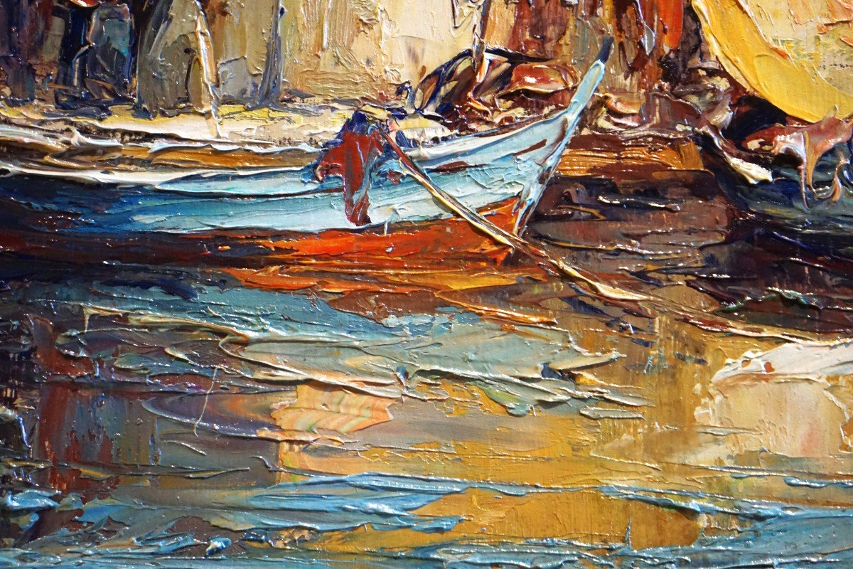 PÊCHEURS À MARTIGUES - PROVENCE - LOUIS FORTUNÉ CAR (1905-1970) - huile sur panneau-photo-4