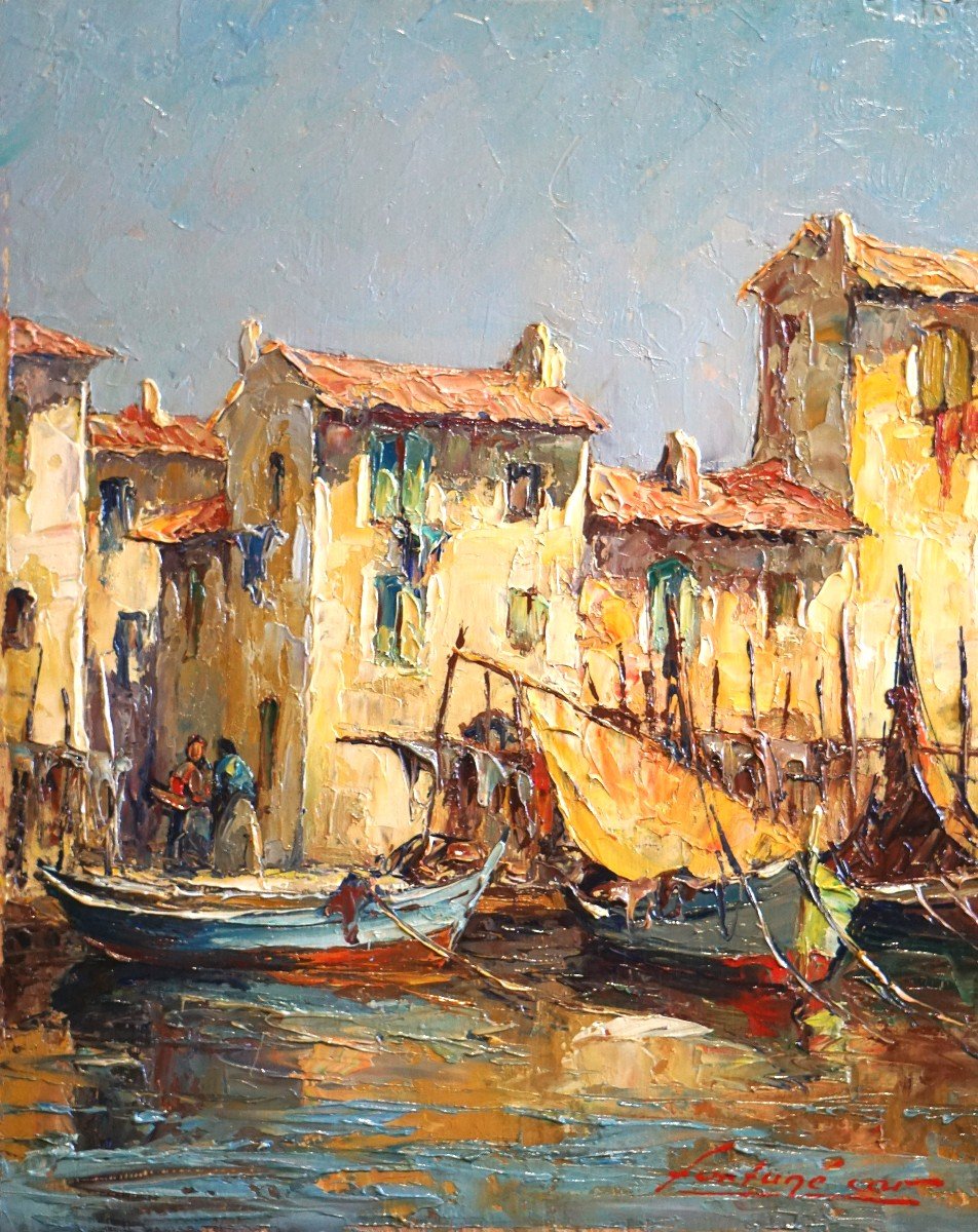 PÊCHEURS À MARTIGUES - PROVENCE - LOUIS FORTUNÉ CAR (1905-1970) - huile sur panneau