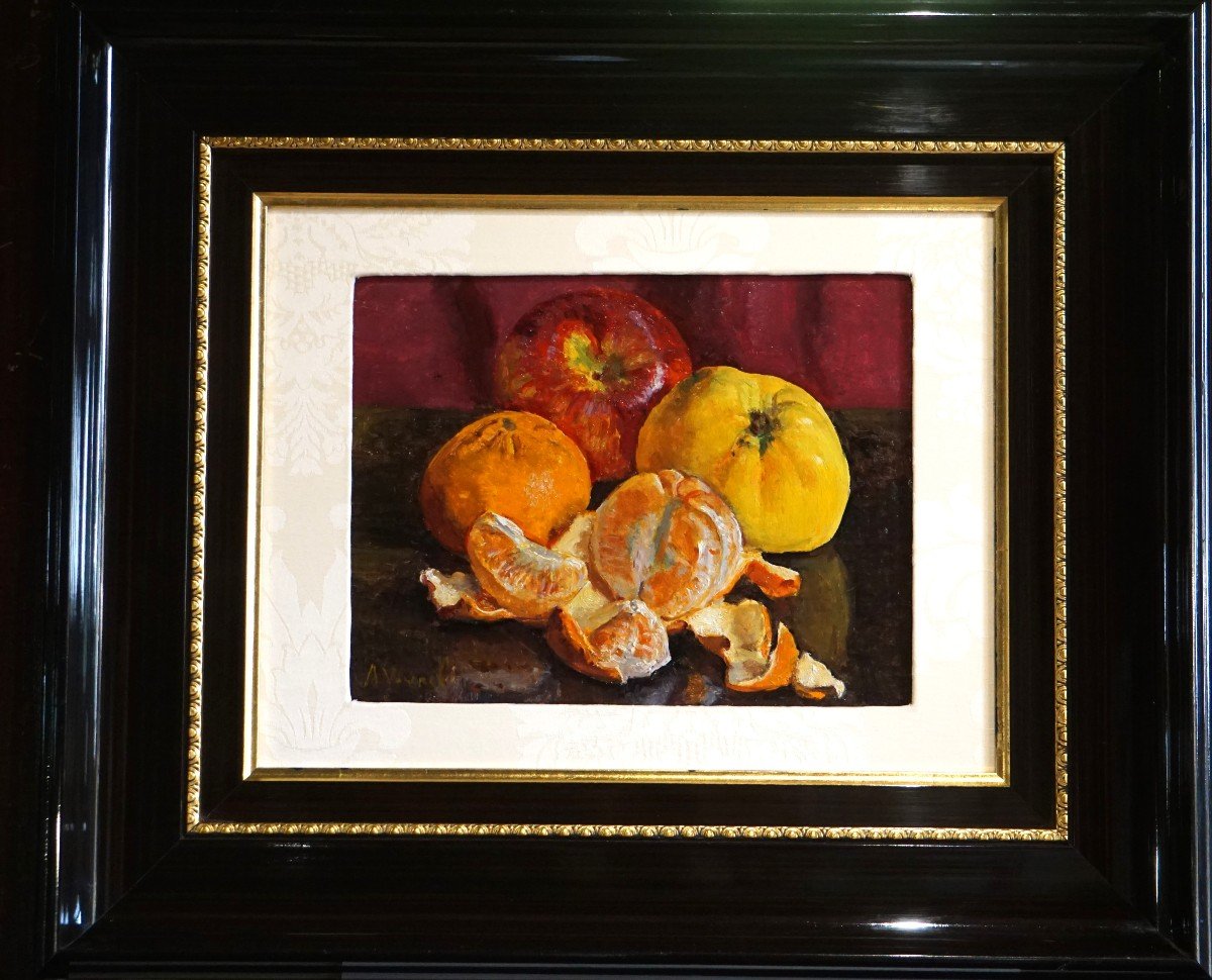 André-léon Vivrel (1886-1976) / Still Life With Fruits / Oil On Canvas Cardboard 