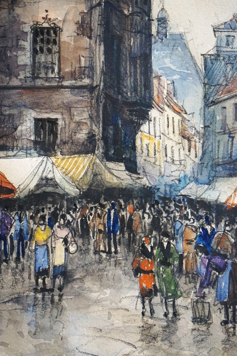 Frank Will (1900-1951) / Market In Dreux Circa 1920-1930 / Watercolor On Pencil Lines-photo-3