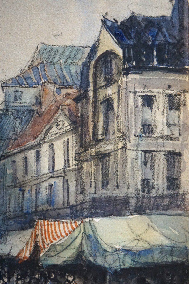 Frank Will (1900-1951) / Market In Dreux Circa 1920-1930 / Watercolor On Pencil Lines-photo-2