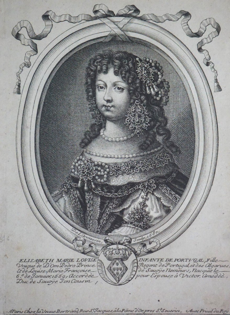 Engraving 17th Century / Elisabeth Marie Louise Of Savoie By Nicolas De Larmessin (1638-1694)-photo-3