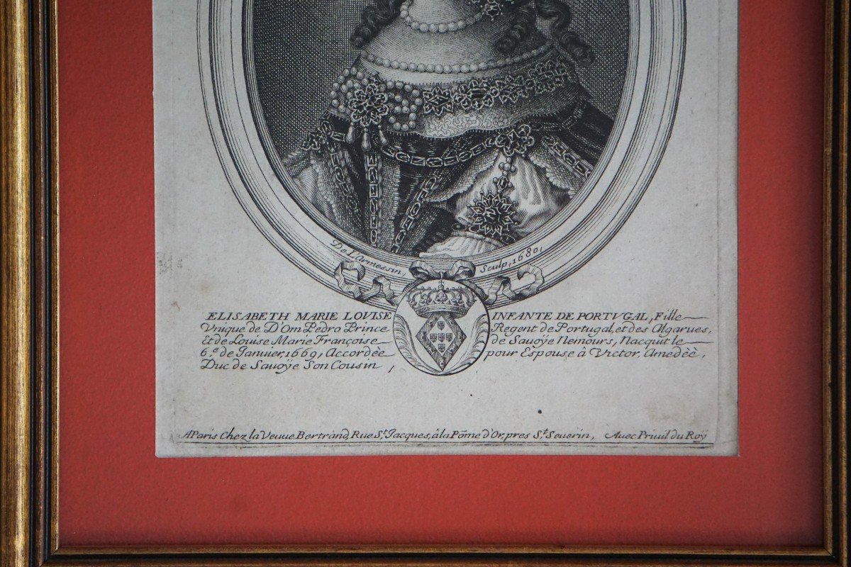 Engraving 17th Century / Elisabeth Marie Louise Of Savoie By Nicolas De Larmessin (1638-1694)-photo-1