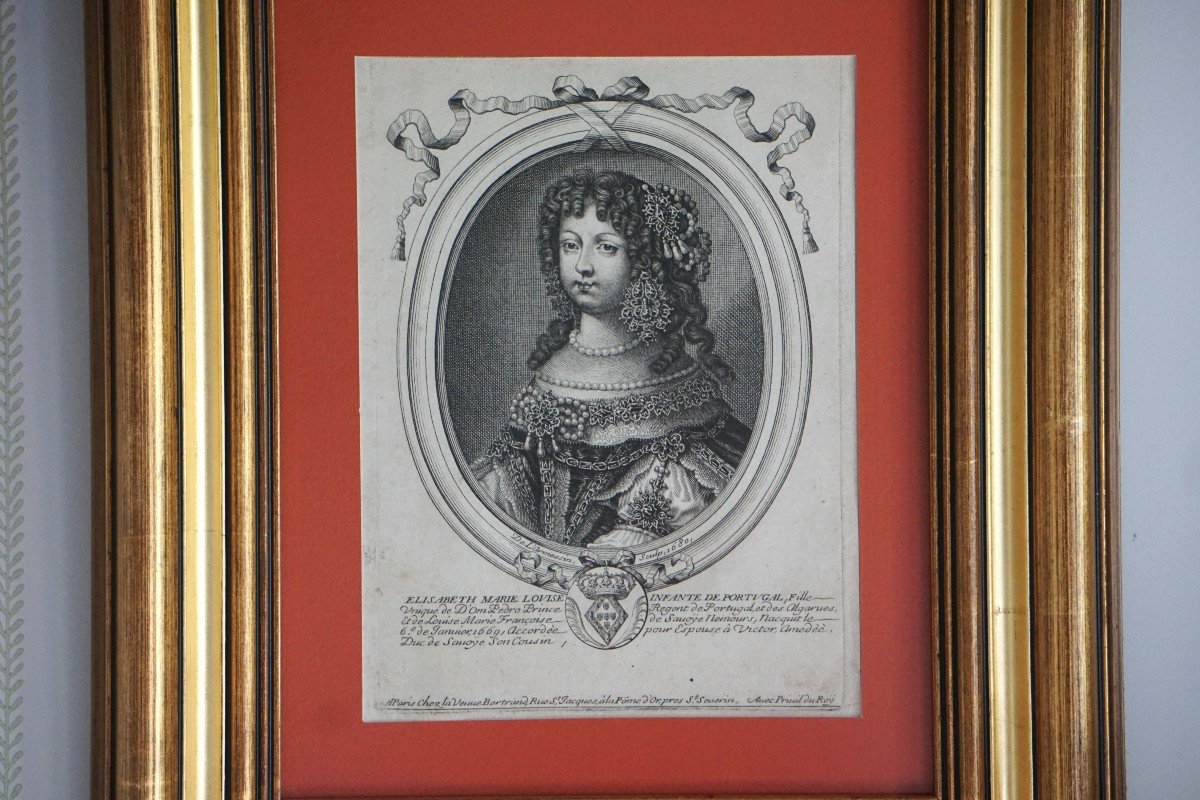 Engraving 17th Century / Elisabeth Marie Louise Of Savoie By Nicolas De Larmessin (1638-1694)-photo-2