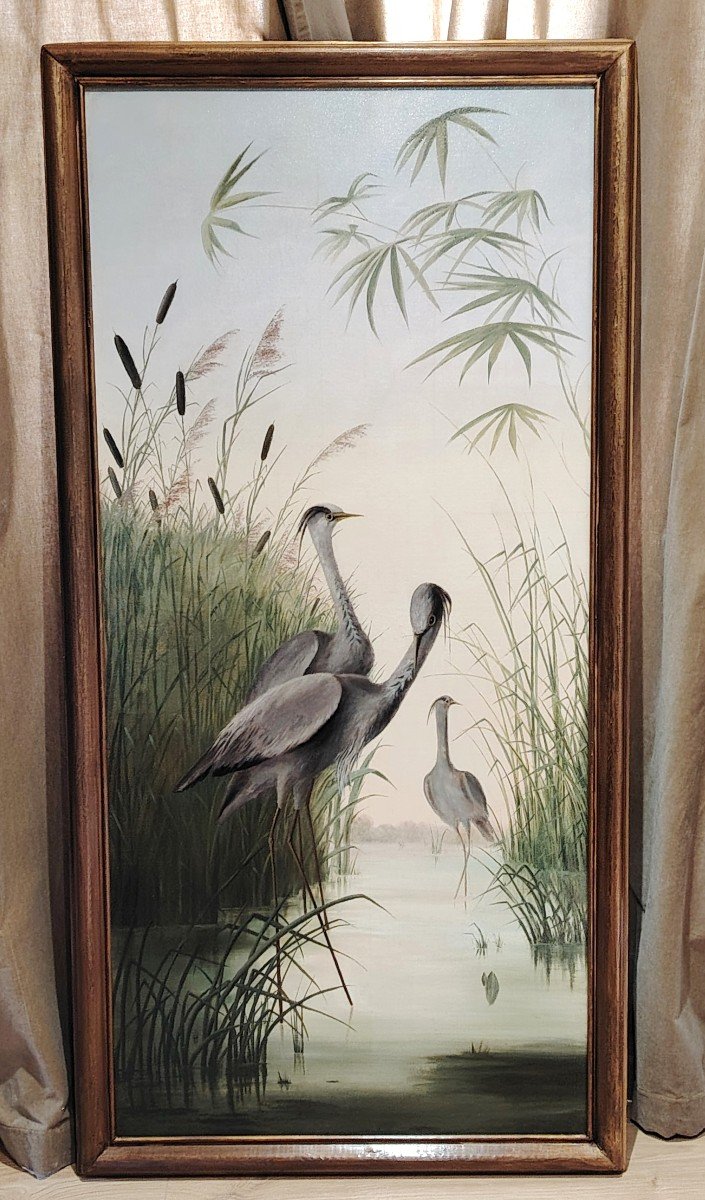  Ash Herons Among The Rushes / Late 19th Century / Oil On Canvas-photo-3