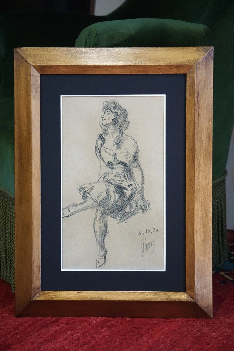 Jules Cheret (1836-1932) / Female Figure / Year 1920 / Charcoal Drawing-photo-5