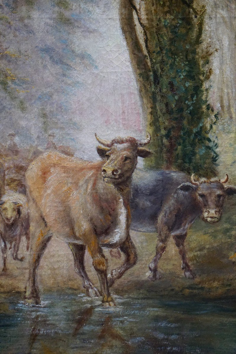 19th Century / Herds Of Cows In Undergrowth / Oil On Canvas-photo-4