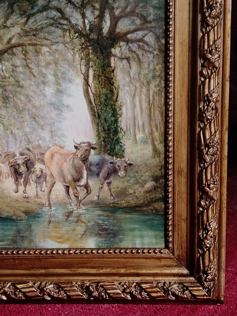 19th Century / Herds Of Cows In Undergrowth / Oil On Canvas-photo-5