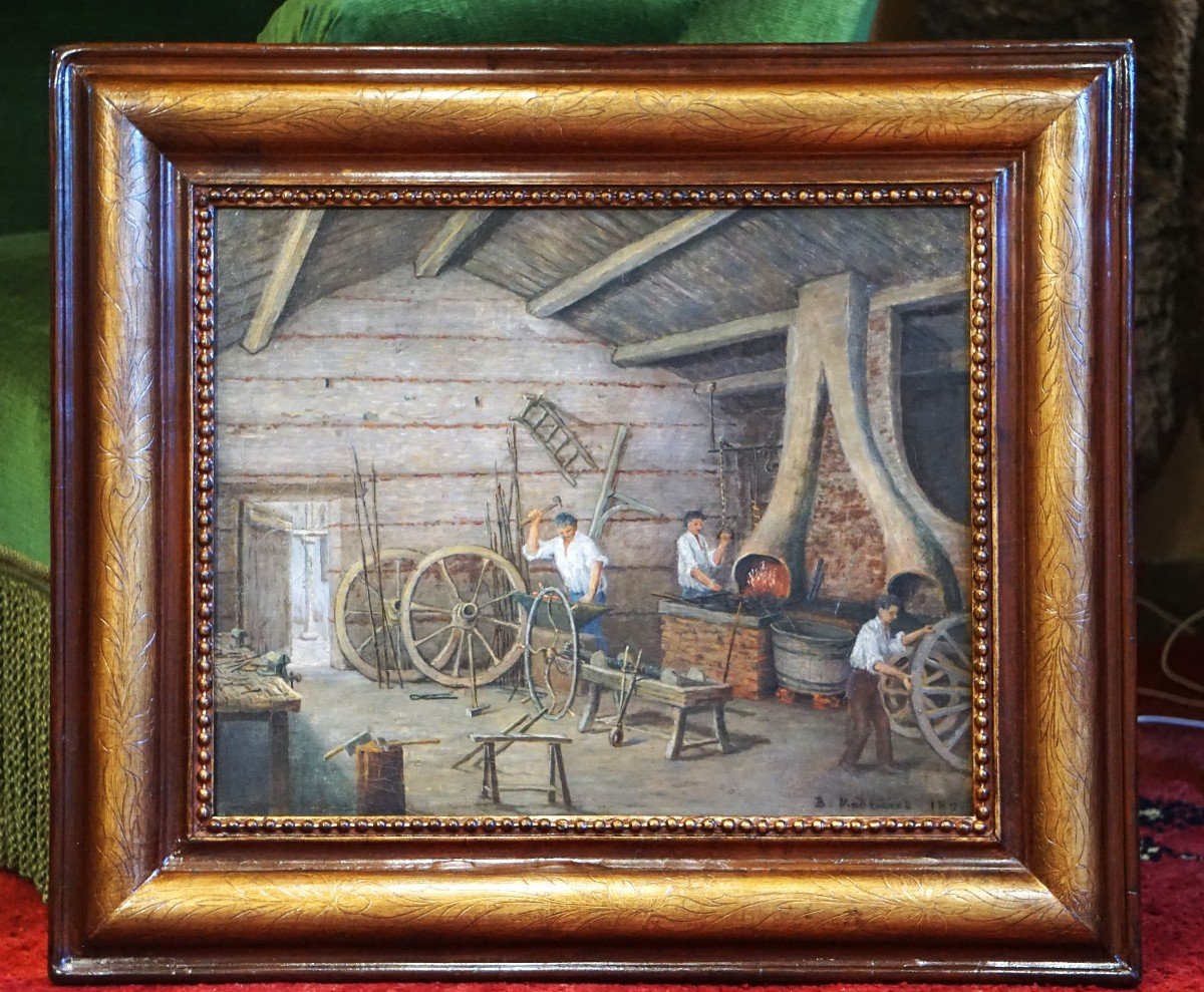 METIERS D'AUTREFOIS / DATÉE 1896 / ATELIER DE CHARRON / huile sur toile-photo-4