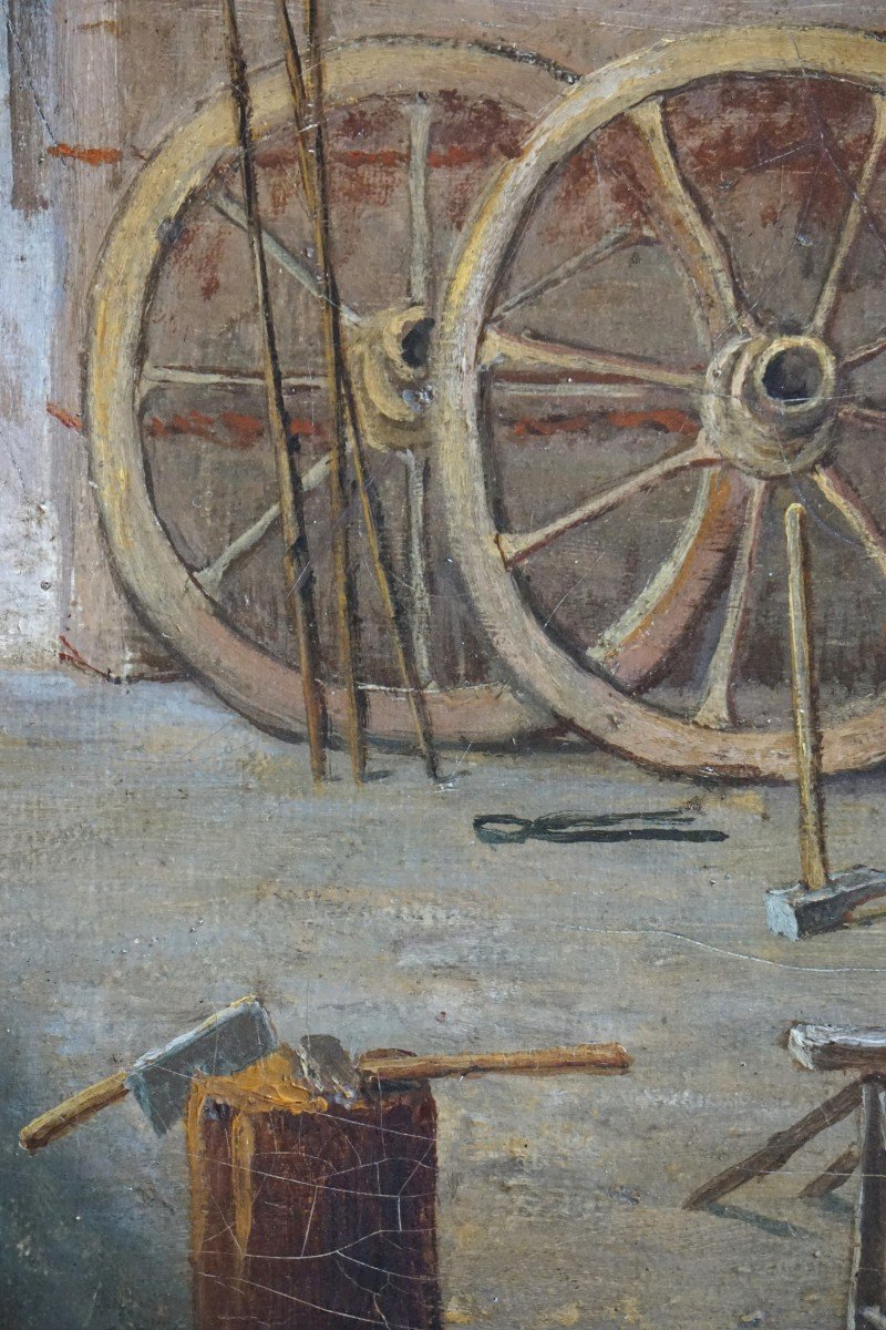 METIERS D'AUTREFOIS / DATÉE 1896 / ATELIER DE CHARRON / huile sur toile-photo-3