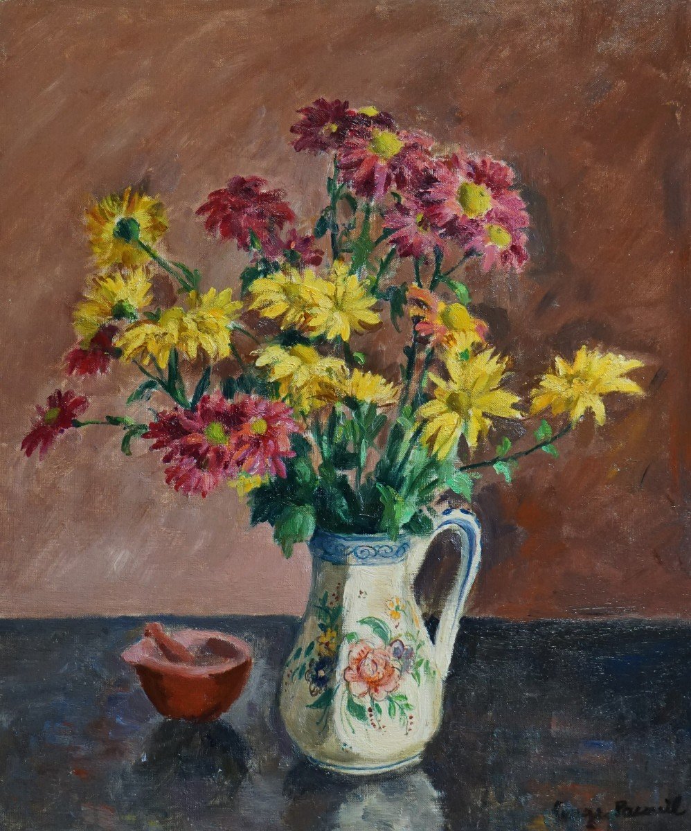 GEORGES PACOUIL (1903-1996) / BOUQUET DE FLEURS DANS UN VASE / huile sur toile