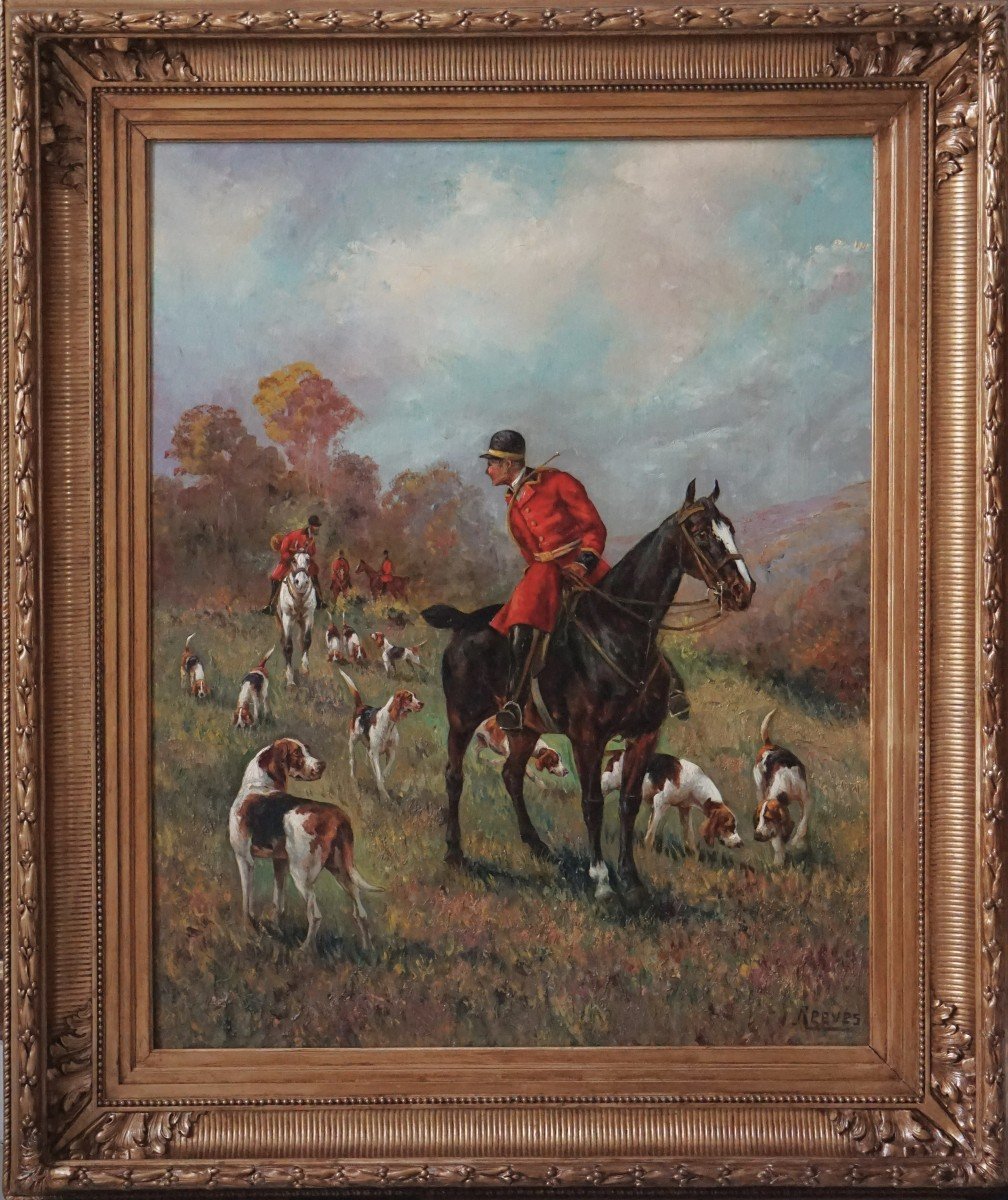 TRÈS IMPORTANTE CHASSE À COURRE / DATÉE 1896 / ÉCOLE ANGLAISE / WALTER REEVES 