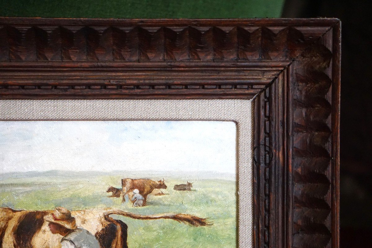 Rural Scene: The Shepherd And His Cow / 19th Century / Oil On Canvas-photo-4