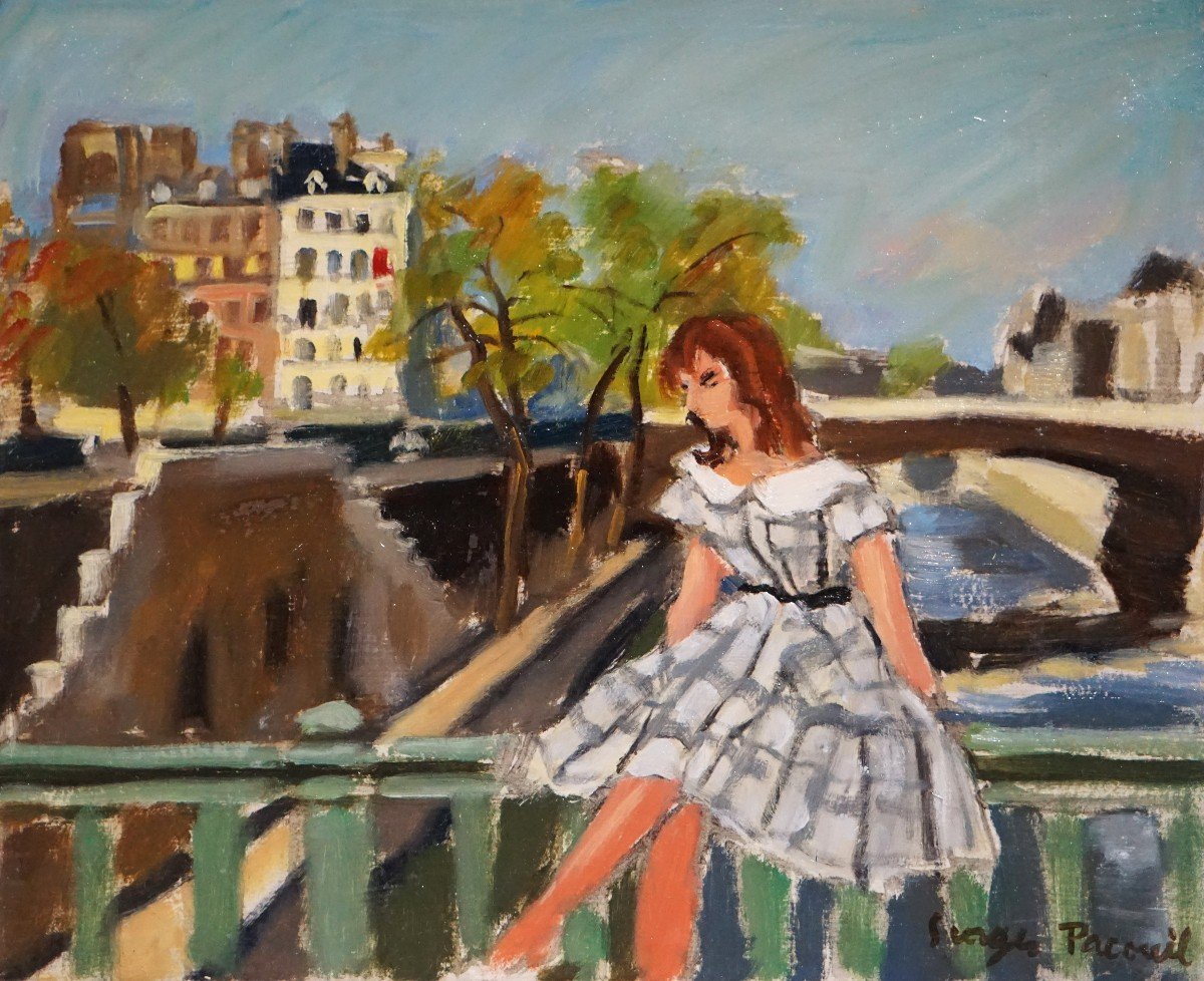 PARIS L' ÉTÉ...L' INSOUCIANCE / CIRCA 1950 / GEORGES PACOUIL (1903-1996) / huile sur carton-photo-2