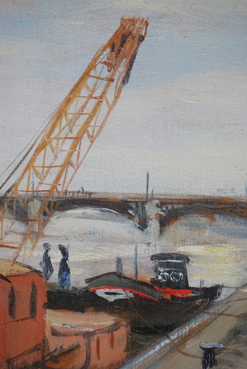 PARIS ANNÉES 20 / PONT DE GRENELLE / ÎLE DES CYGNES / F-M SALVAT (1892-1976) / huile-photo-2