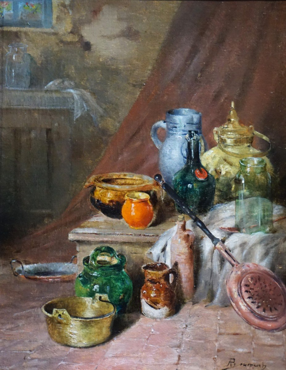 Still Life With Old Kitchen Utensils / Albert Brument (1905) / Oil On Canvas-photo-2