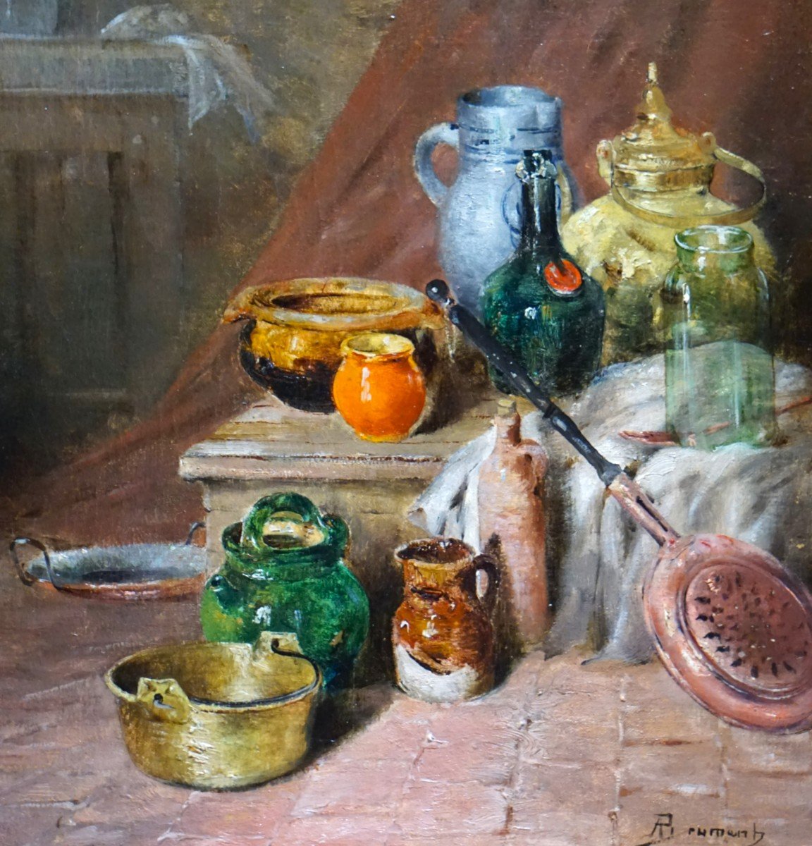 Still Life With Old Kitchen Utensils / Albert Brument (1905) / Oil On Canvas-photo-3