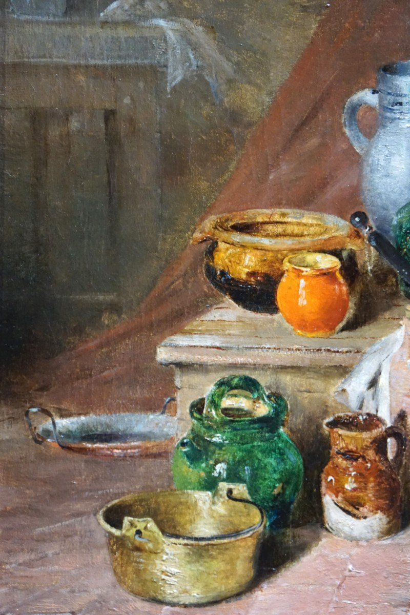 Still Life With Old Kitchen Utensils / Albert Brument (1905) / Oil On Canvas-photo-4