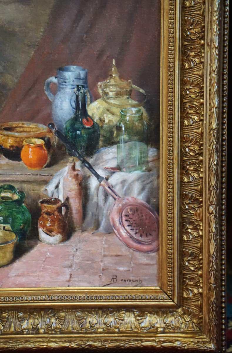 Still Life With Old Kitchen Utensils / Albert Brument (1905) / Oil On Canvas-photo-1