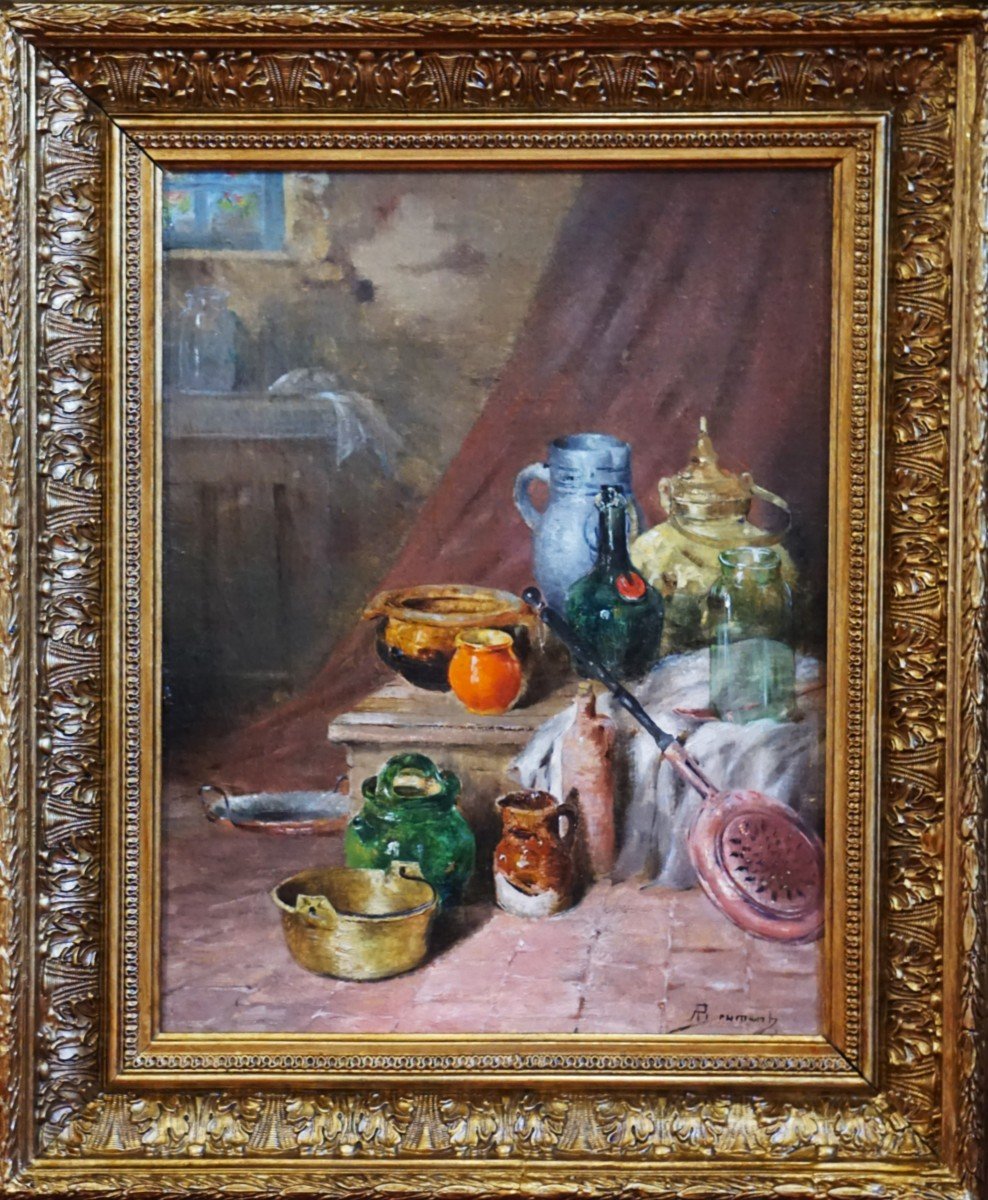 Still Life With Old Kitchen Utensils / Albert Brument (1905) / Oil On Canvas-photo-4