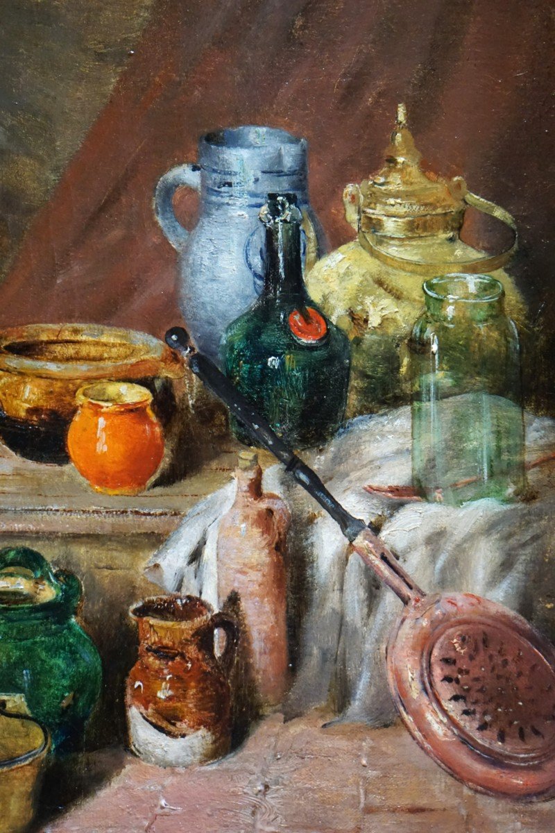 Still Life With Old Kitchen Utensils / Albert Brument (1905) / Oil On Canvas-photo-5