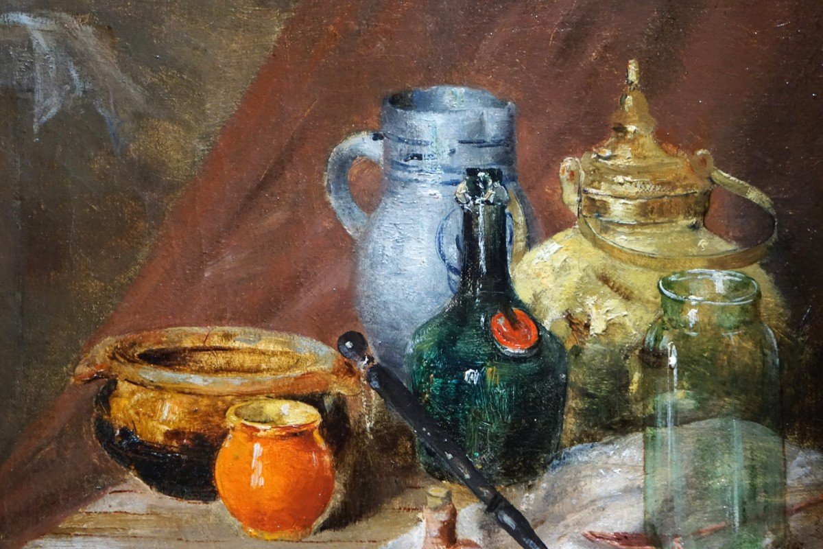 Still Life With Old Kitchen Utensils / Albert Brument (1905) / Oil On Canvas-photo-6