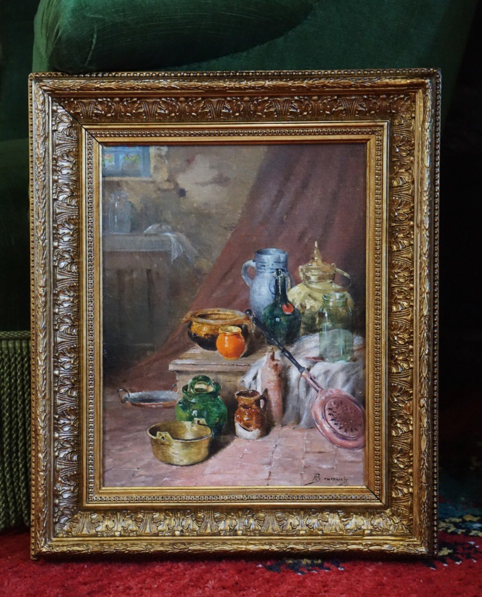 Still Life With Old Kitchen Utensils / Albert Brument (1905) / Oil On Canvas-photo-8