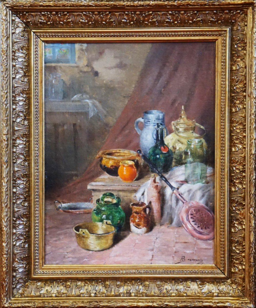 Still Life With Old Kitchen Utensils / Albert Brument (1905) / Oil On Canvas