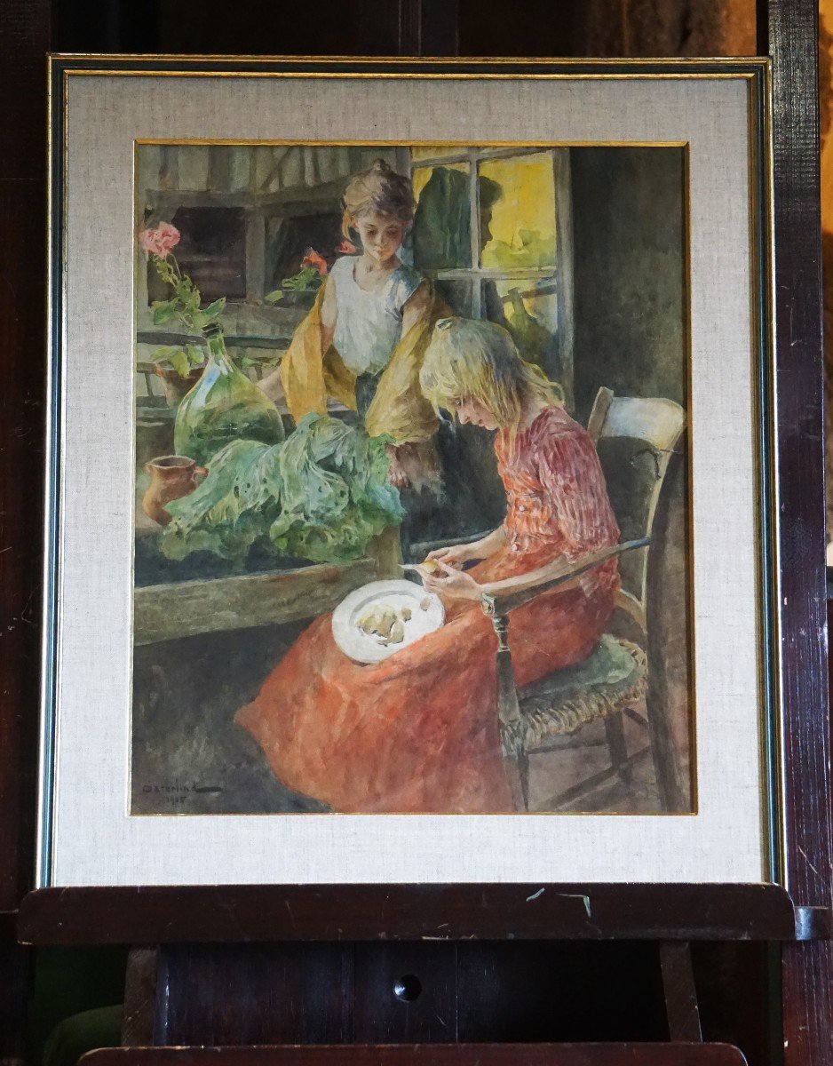 Allan Osterlind (1855-1938) / Dated 1905 / Rustic Elegance / Watercolor-photo-7