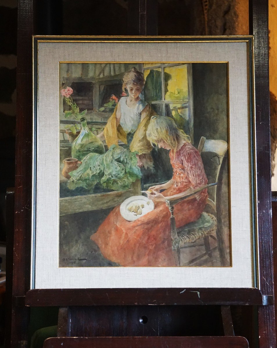 Allan Osterlind (1855-1938) / Dated 1905 / Rustic Elegance / Watercolor-photo-8