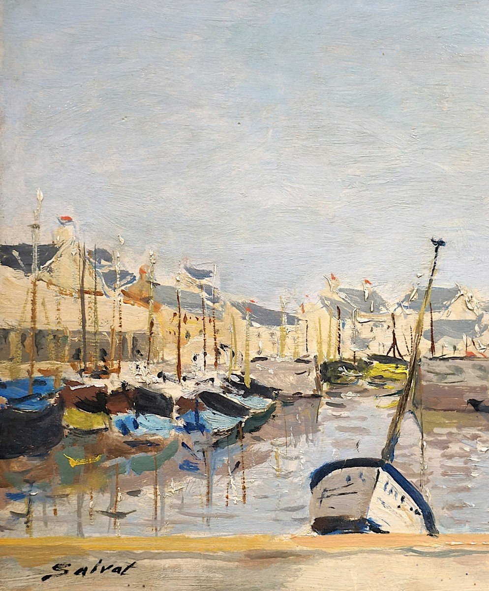 VUE DU PORT-EN-BESSIN - CALVADOS - NORMANDIE / FRANÇOIS SALVAT (1892-1974) / huile sur panneau-photo-3