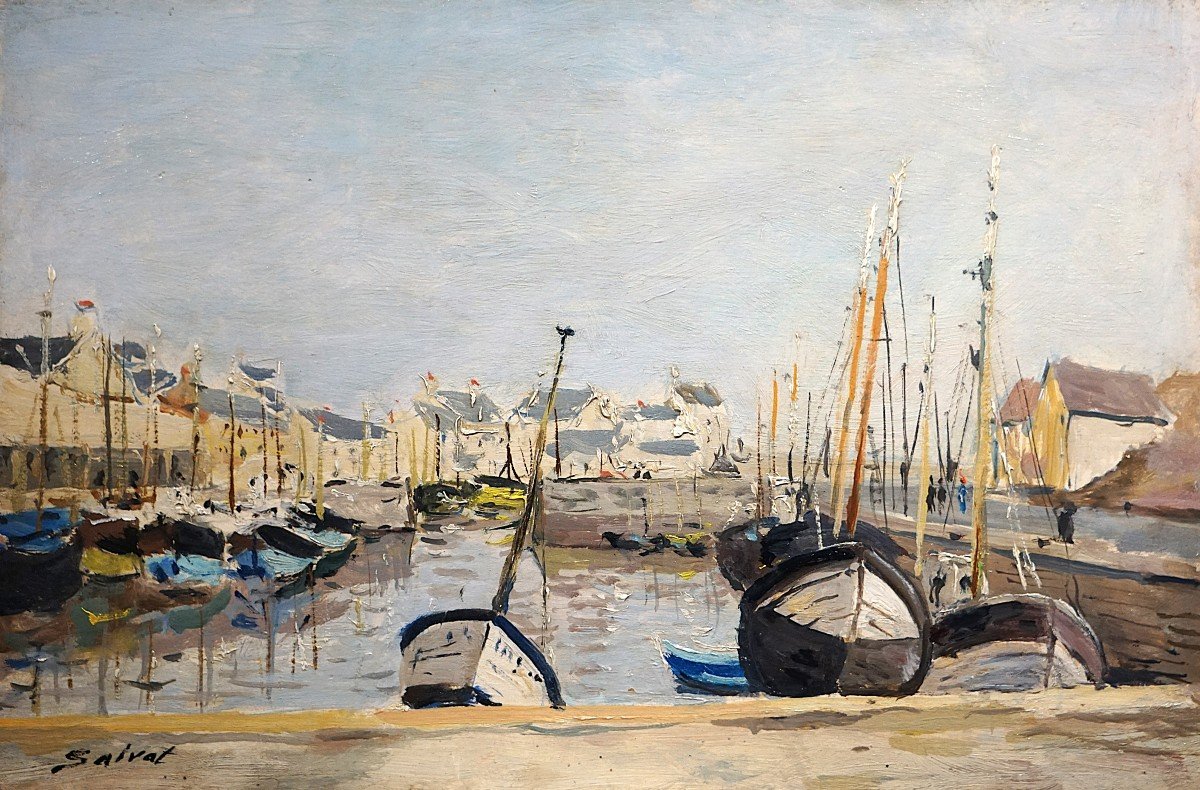 VUE DU PORT-EN-BESSIN - CALVADOS - NORMANDIE / FRANÇOIS SALVAT (1892-1974) / huile sur panneau-photo-4