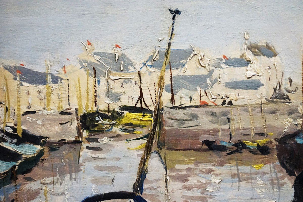 VUE DU PORT-EN-BESSIN - CALVADOS - NORMANDIE / FRANÇOIS SALVAT (1892-1974) / huile sur panneau-photo-3