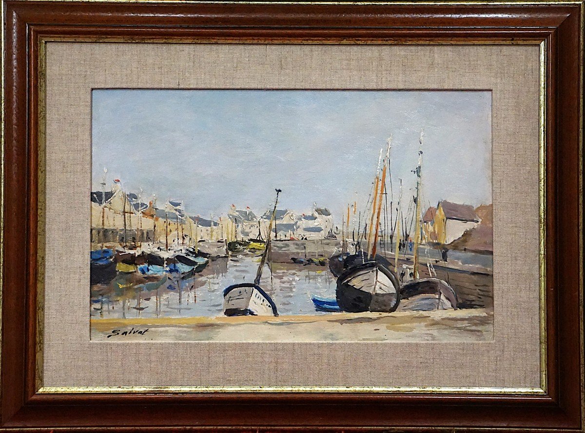 VUE DU PORT-EN-BESSIN - CALVADOS - NORMANDIE / FRANÇOIS SALVAT (1892-1974) / huile sur panneau