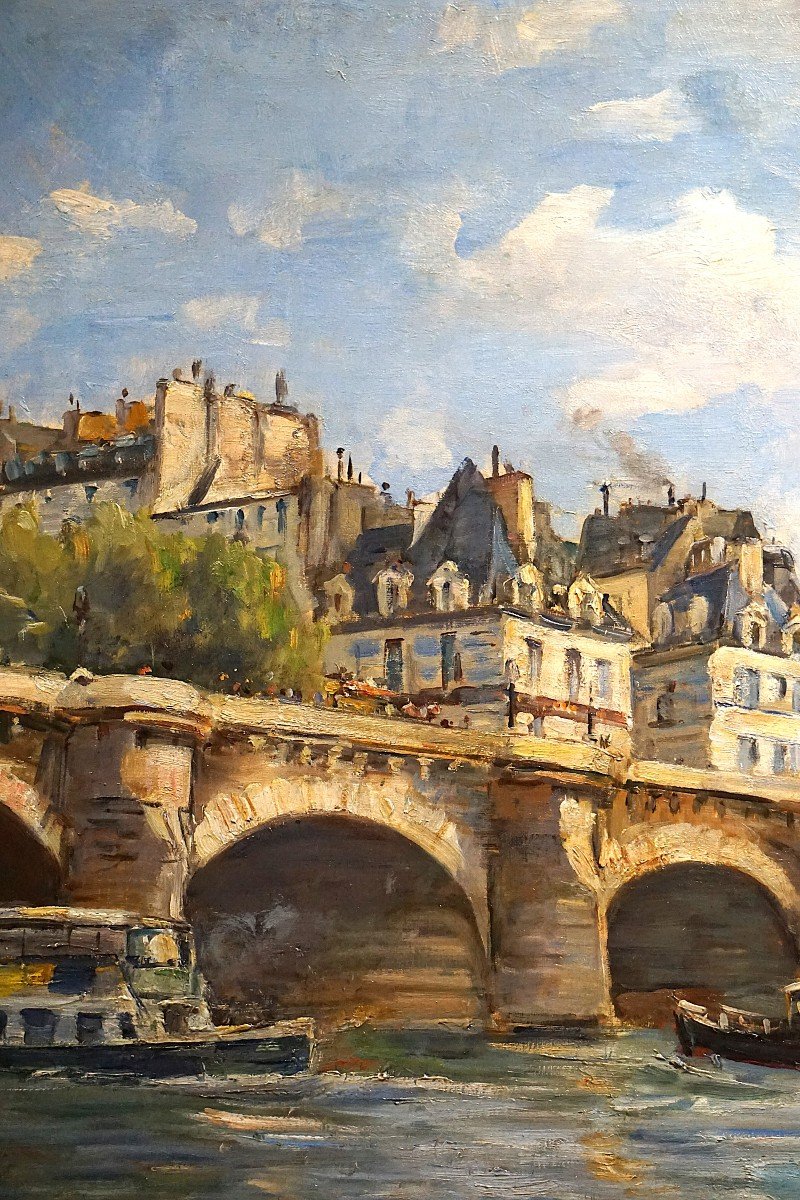 Paris Late 19th Century / Pont Neuf / Henri Michel-levy (1844-1914) / Oil On Canvas-photo-2