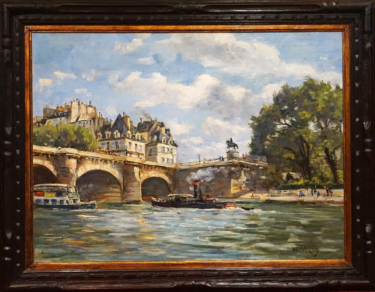 Paris Late 19th Century / Pont Neuf / Henri Michel-levy (1844-1914) / Oil On Canvas-photo-4