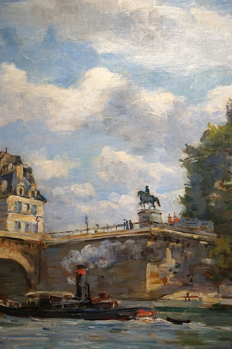 Paris Late 19th Century / Pont Neuf / Henri Michel-levy (1844-1914) / Oil On Canvas-photo-1