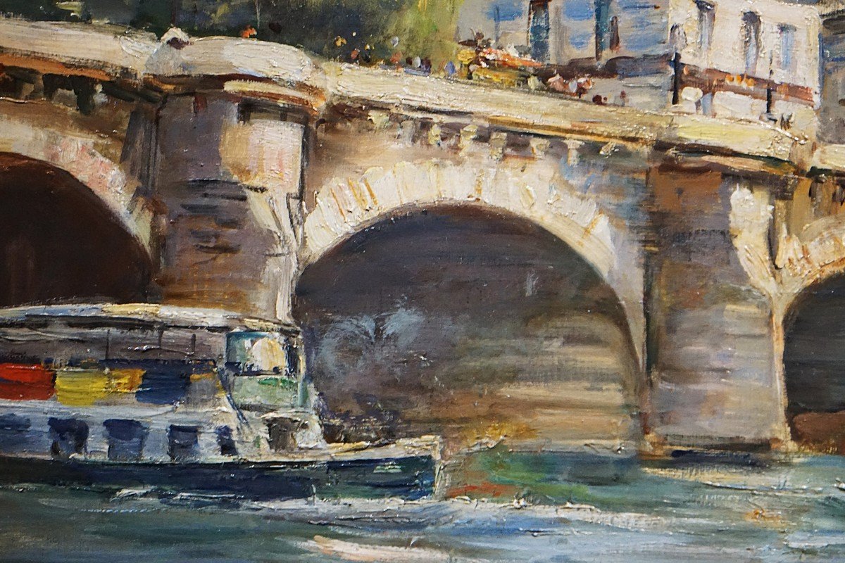 Paris Late 19th Century / Pont Neuf / Henri Michel-levy (1844-1914) / Oil On Canvas-photo-3