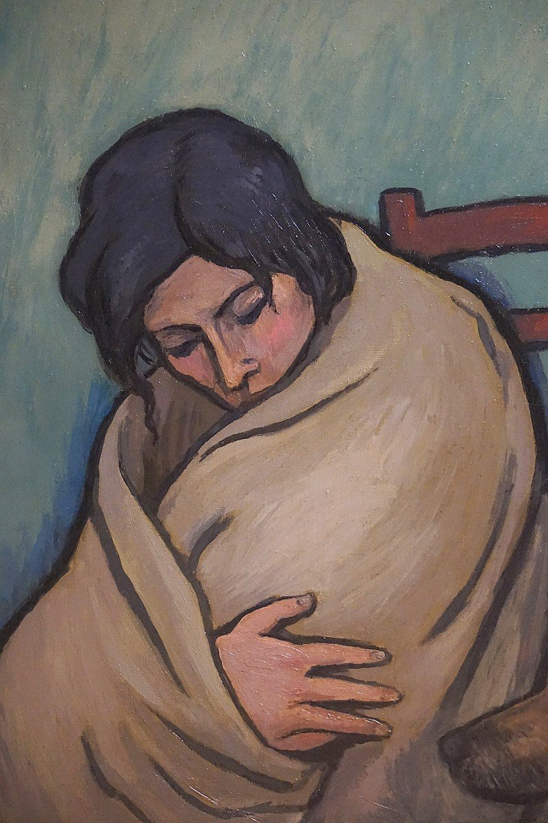 Woman With Dog / Dated 1958 / Miguel Tusquellas Corbella (1884-1969) / Oil On Canvas-photo-2