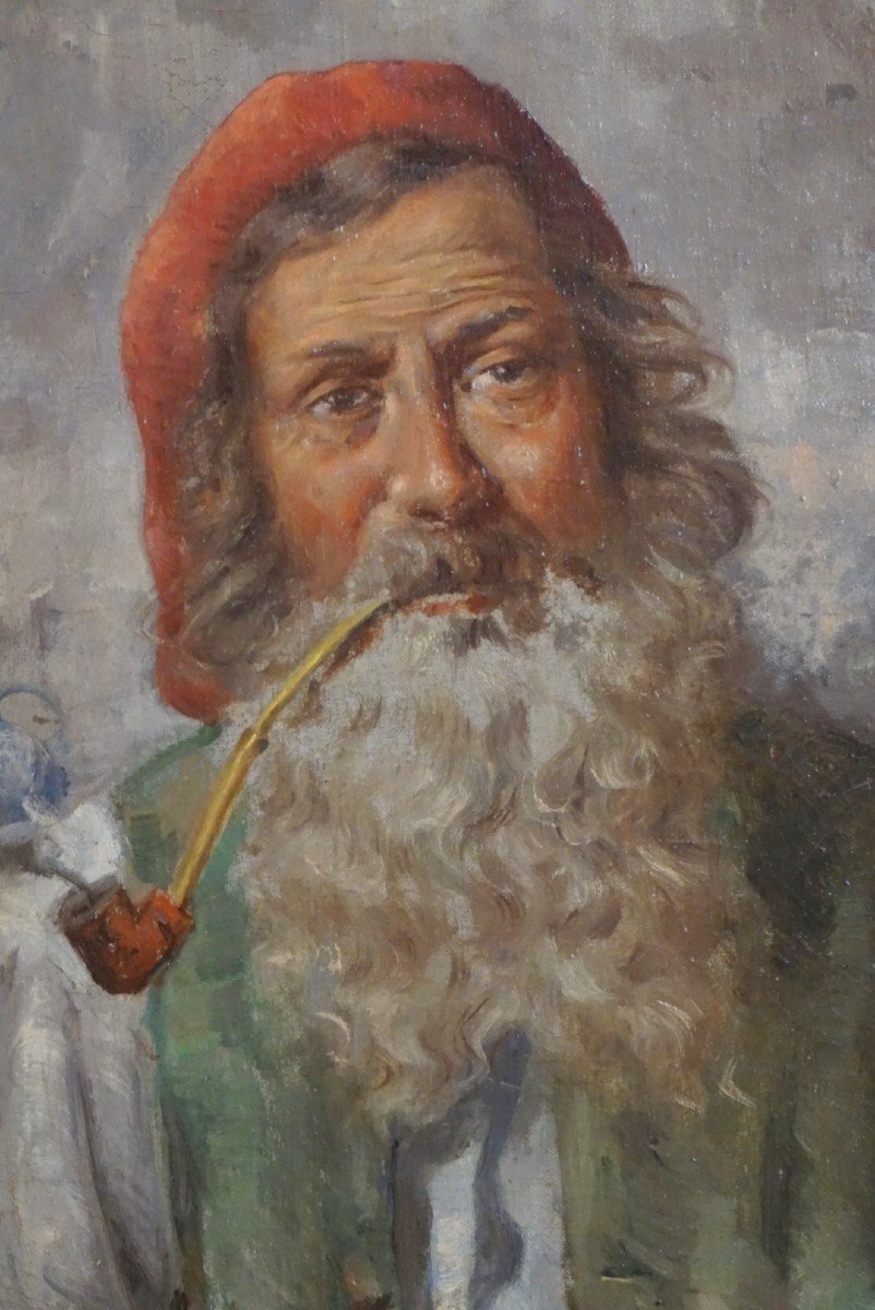 Italian School Late 19th Century / Man With Pipe / Oil On Canvas-photo-2