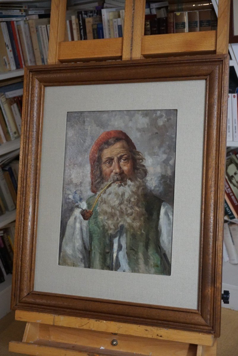 Italian School Late 19th Century / Man With Pipe / Oil On Canvas-photo-3