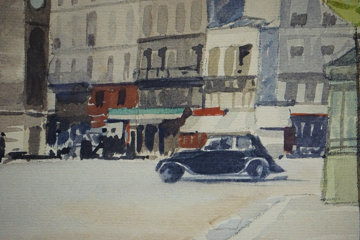 QUARTIER LES HALLES PARIS / CIRCA 1930 / SAINT-EUSTACHE / J.F. COMMAUCHE / aquarelle-photo-2