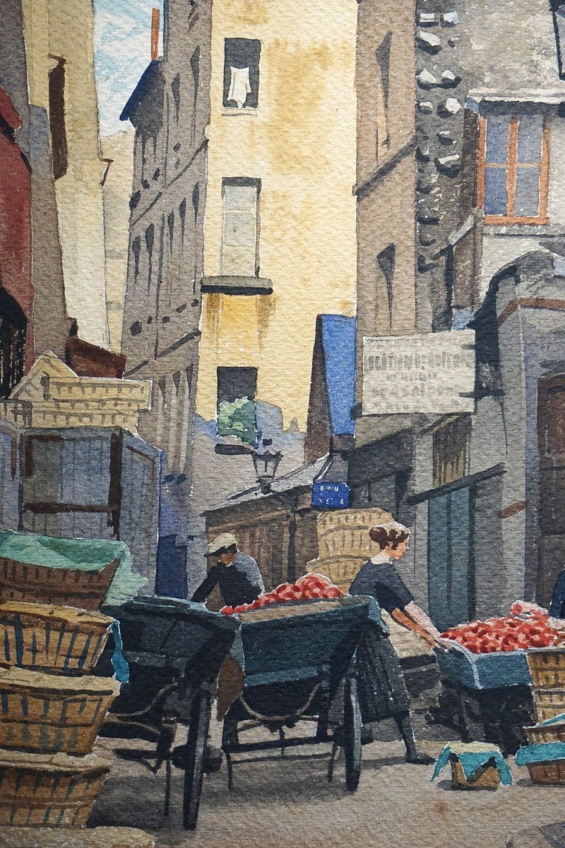 QUARTIER LES HALLES PARIS / CIRCA 1930 / RUE DE VENISE / 4 ème arr. /J.F. COMMAUCHE / aquarelle-photo-2