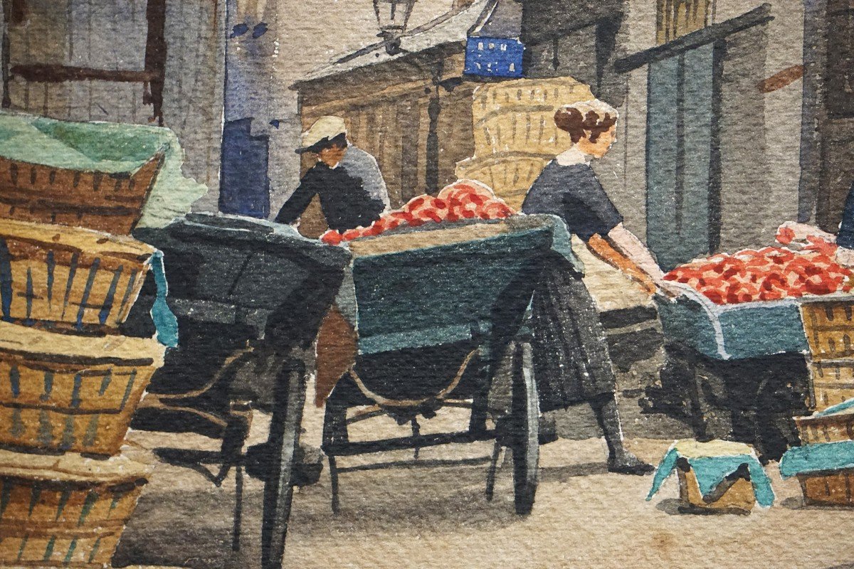 QUARTIER LES HALLES PARIS / CIRCA 1930 / RUE DE VENISE / 4 ème arr. /J.F. COMMAUCHE / aquarelle-photo-4