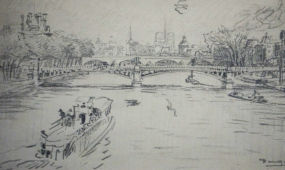 Paris La Seine / Circa 1910 / Old Solferino Bridge (now Gone) / E.veder (1876-1936)-photo-2